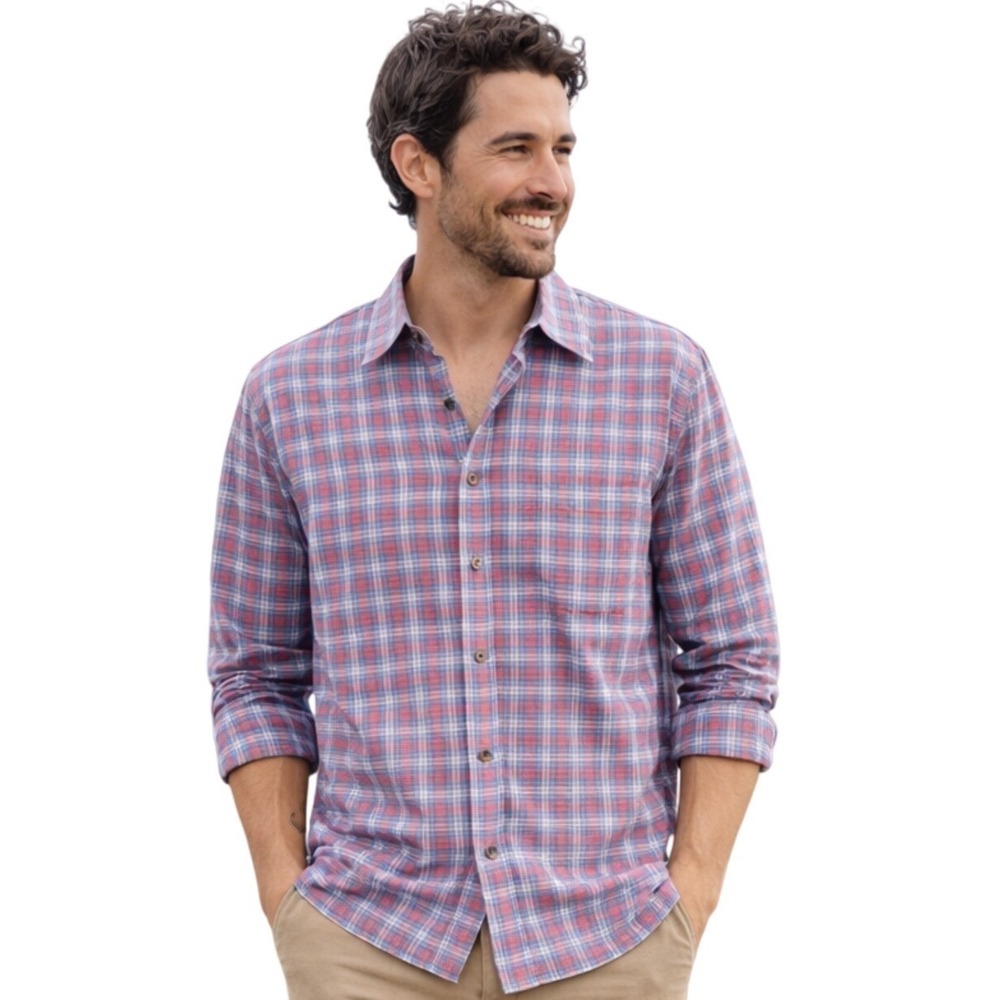 Faherty Men's Pink & Blue Plaid Button-Down Shirt